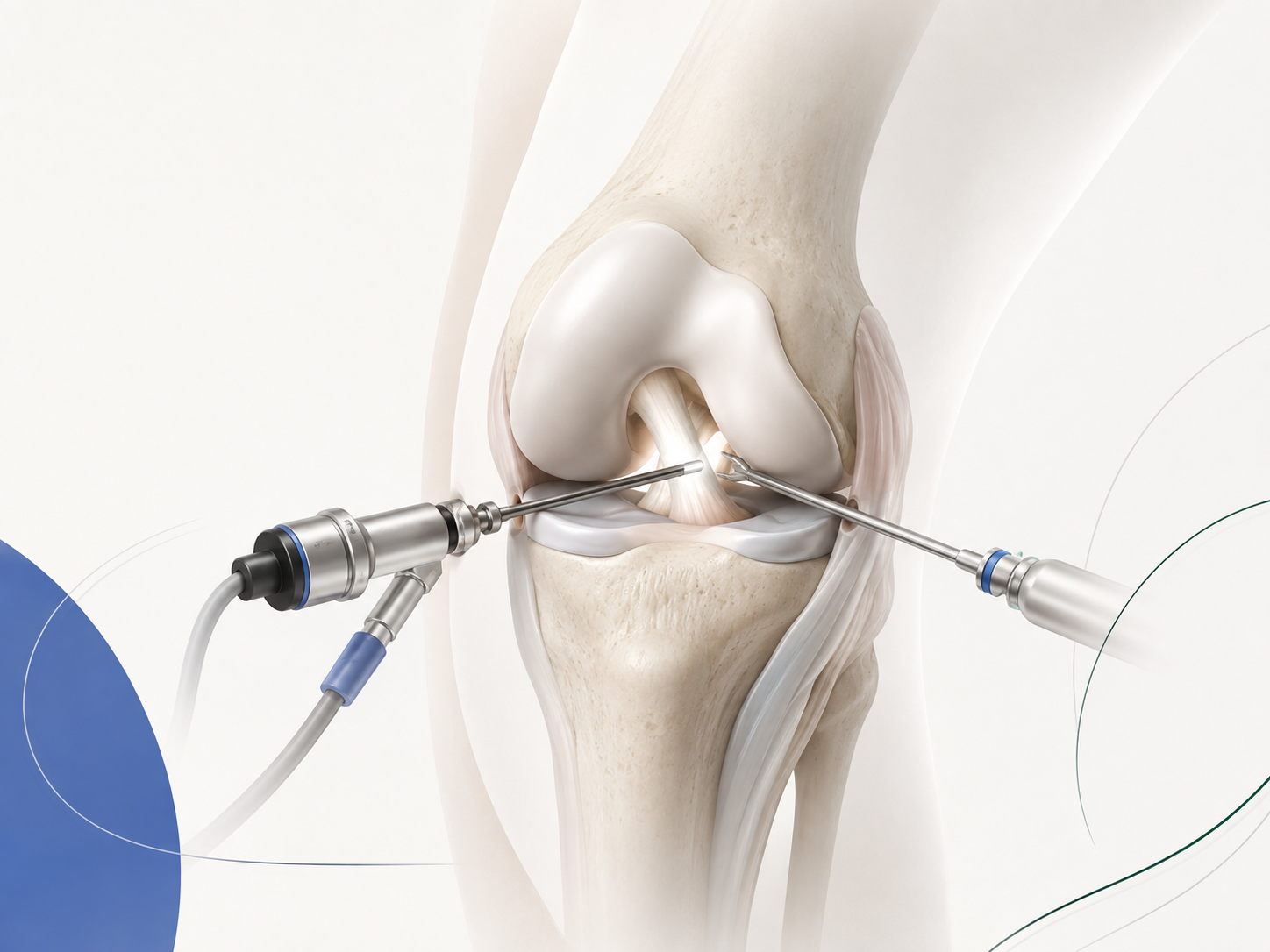 Medical illustration of knee arthroscopy
