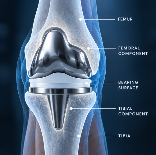 Knee replacement implant components