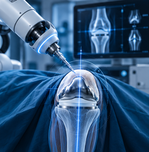 Robotic-assisted knee replacement planning and implant positioning